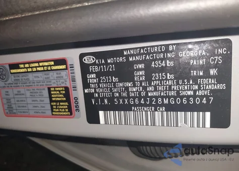 2021 Kia K5 Gt-Line из США, поврежденный, VIN 5XXG64J28MG063047